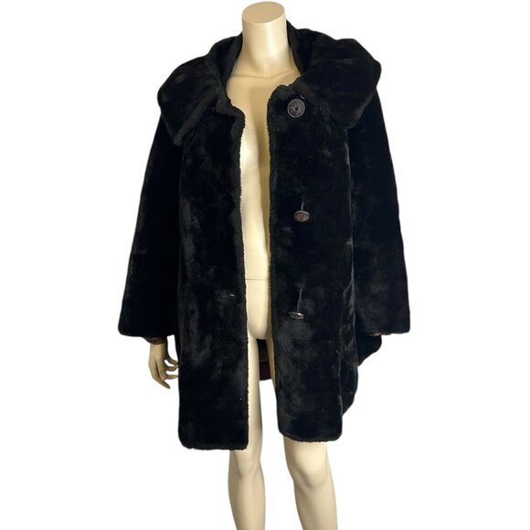 Vintage 50s Brown Faux Fur Coat Hollywood Retro Glam Mob Wife Retro Chic‎ Sz L - Picture 4 of 11